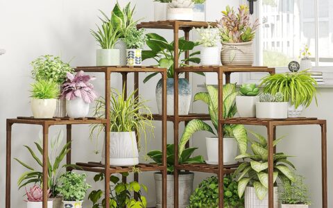 Bamworld  大容量 5层11格  天然碳化木制植物架/花盆架特卖+包邮！