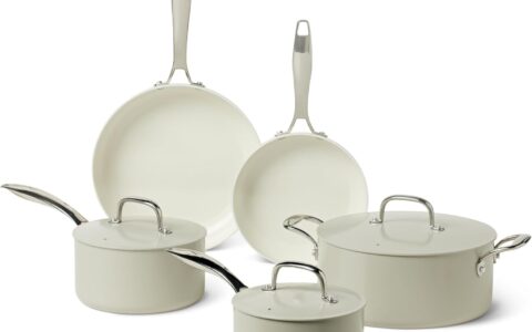 历史低价！Amazon Basics 陶瓷不粘锅具8件套特卖+包邮！2色可选，原价119.99