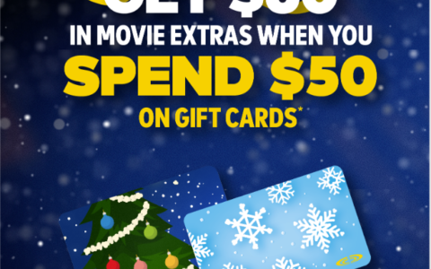 Cineplex 电影院 节日优惠！买$50礼品卡 就送价值$60优惠券!