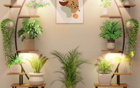 超低价！Zekoled 7层 半月形植物架/展示架/储物架 2件套装特卖+包邮！ 带植物生长灯