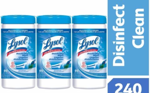 历史低价！家居物品消毒利器！Lysol消毒湿巾3筒超值装（240抽）特卖！