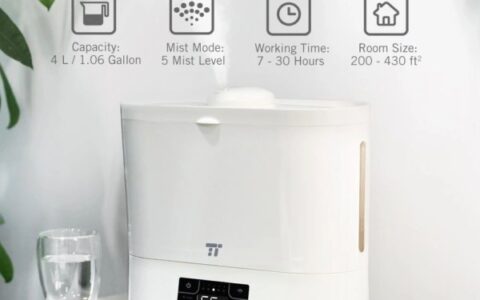 TaoTronics 数控超声波冷雾加湿器特卖+包邮！需勾选coupon！4升，湿度可控，带定时器，180°喷嘴