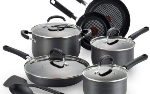 最低价！法国 T-fal 12件套 Opticook 硬质阳极氧化红点不粘锅具套装特卖+包邮！