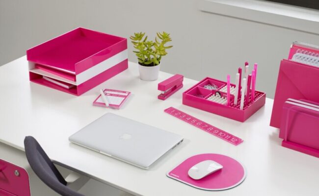 Your office will look so pretty in pink with these bright @Poppin desk  accessories! | Pink office supplies, Pink office, Pink desk