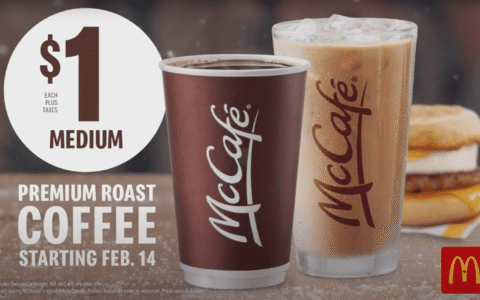 麦当劳 McDonald  中杯咖啡 仅$1 拿铁或卡布奇诺仅$2