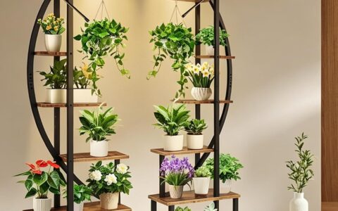 历史低价！Homegroove 65英寸高 6层 半月形植物架/展示架/花盆架 2件套装特卖+包邮！ 带植物生长灯、可拆卸轮子