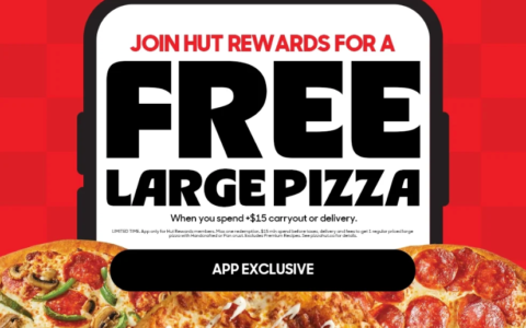 Pizza Hut 必胜客 限时特惠：免费送大号披萨！
