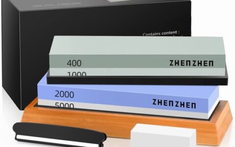 新低！zhenzhen 400/1000, 2000/5000 双面专业级磨刀石2件套特卖！带防滑竹底座