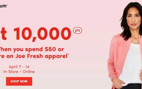 Joe Fresh官网全场成人儿童服饰4.5折起 + 满50再送10加元optimum卡积分！