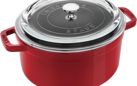 两款 STAUB 珐琅铸铁锅特卖！法国国宝 STAUB 4夸脱 Round Cocotte  珐琅铸铁锅特卖+包邮！带玻璃盖 方便监测烹饪过程！