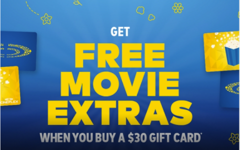 Cineplex电影院购买$30礼品卡 送价值$41超值礼包