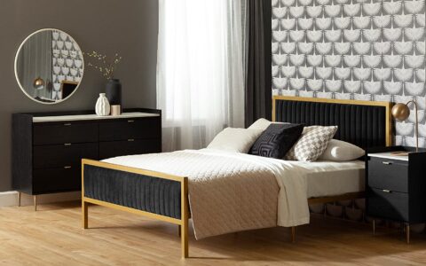历史低价！South Shore Furniture Hype 中世纪华丽风格金属床架带天鹅绒软垫床头特卖+包邮！Queen 两色可选！