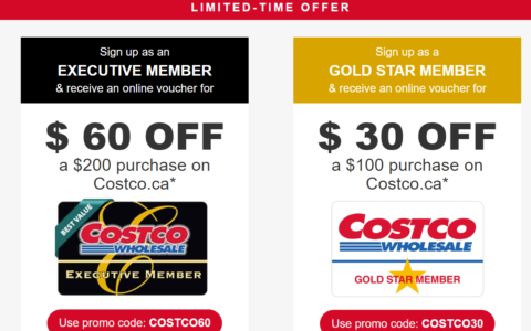 Costco 现在新办会员卡优惠（最高送60加元）
