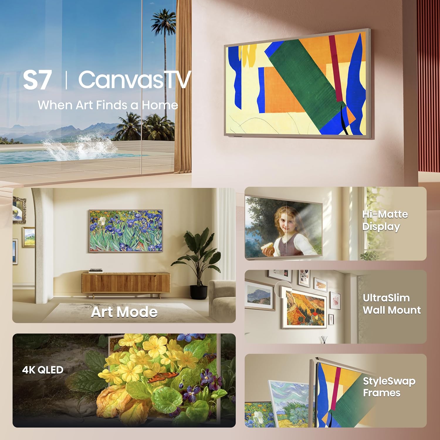 Hisense 海信 75S7N CanvasTV 75英寸 4K QLED 防眩光 智能电视特卖+包邮！ 让客厅秒变艺术画廊，原价2499.99