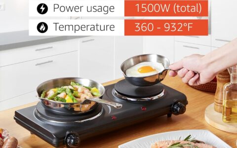 Elite Gourmet EDB-302BF# 便携式双头电炉特卖+包邮！1500瓦 铸铁炉盘