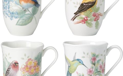 高端餐瓷品牌 Lenox 882795 Butterfly Meadow Flutter 4 件套马克杯套装特卖+包邮！