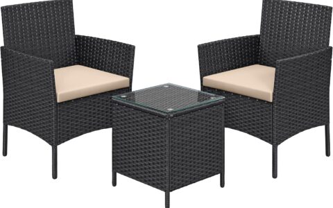 历史低价！SONGMICS 户外庭院家具 软垫藤椅+茶几3件套装特卖+包邮！2色可选！