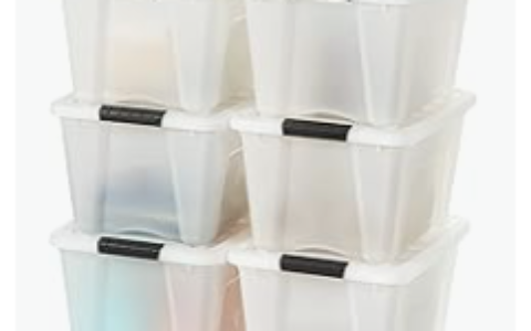 历史低价！爱丽思 IRIS USA 塑料 30 L 储物盒 6 件套特卖+包邮！带盖和安全搭扣 ，无BPA