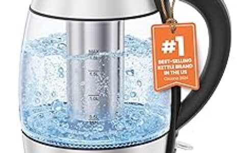 Chefman 1.8升 烧水/泡茶二合一 无绳玻璃电水壶特卖！带不锈钢茶叶冲泡器