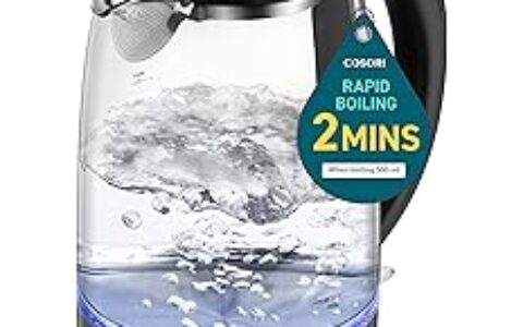 COSORI 1.7L 1500瓦 玻璃电热水壶特卖+包邮！防干烧保护 易于清洁