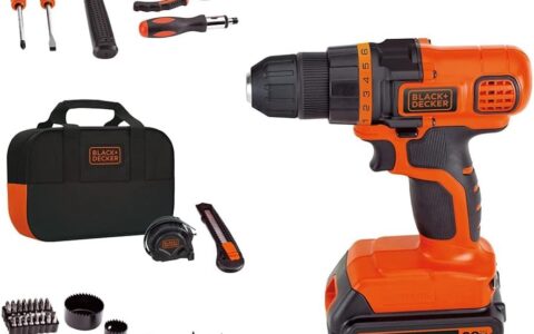 历史低价！BLACK+DECKER LDX120PK 20V 无绳电钻+家用工具包套装特卖+包邮！家庭日常维护必备！原价159.99