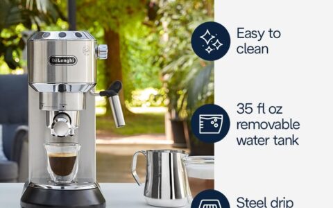 历史低价！DeLonghi 德龙 Dedica EC680 不锈钢 15 Bar 超薄意式咖啡机（带奶泡器）特卖+包邮！